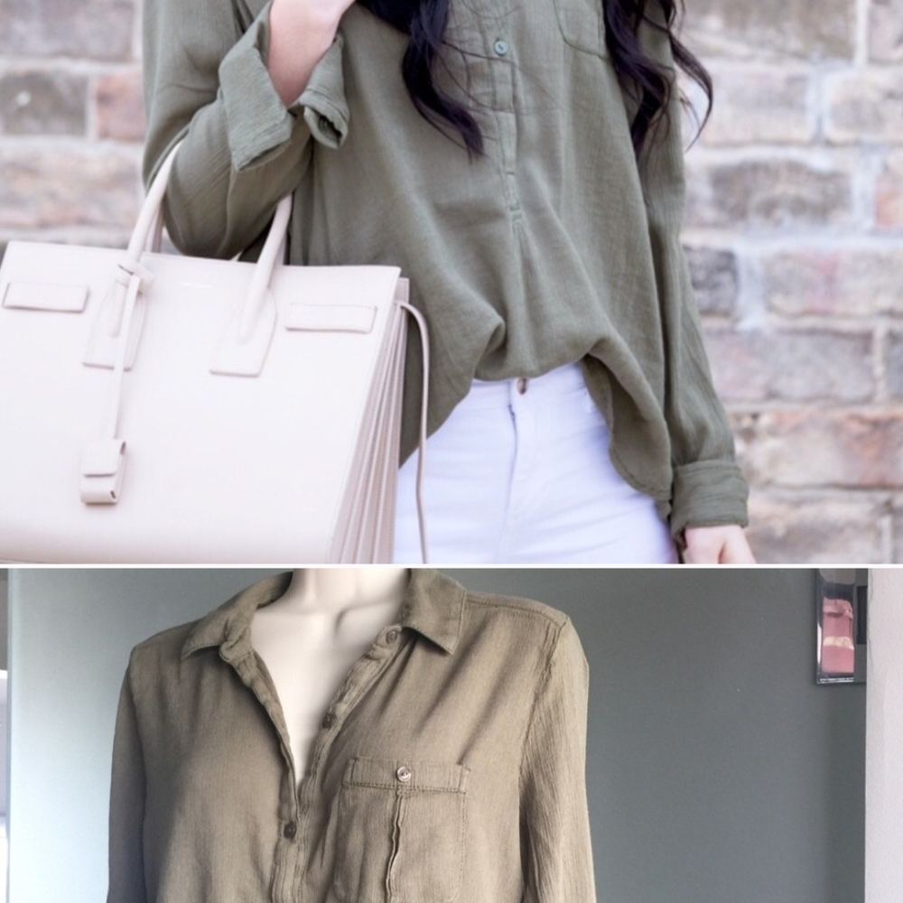 Olive Green Button-Up Blouse